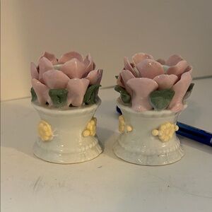 Elegant Pink and Green Floral Ceramic Accents